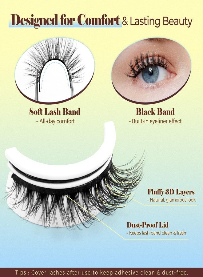 LASHVIEW Self Adhesive Eyelashes, 5 Pairs Natural Look Press On Lashes No Glue Need Eyelashes Reusable Cat Eye Wispy Self-adhesive False Lashes with Replacement Adhesive Strips (C01) - Image 3